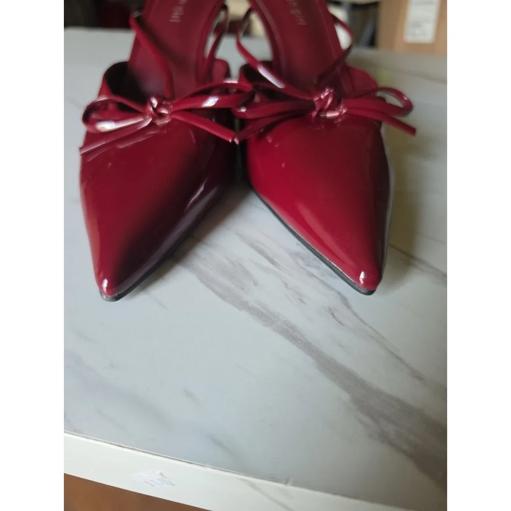 Madden Girl Red Patent Leather Slingback Pointed Toe Heels with Bow & Buckle 9.5